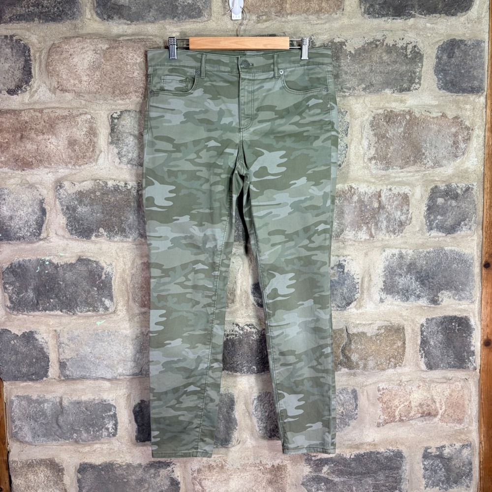 Loft Marisa Skinny Ankle Pants Womens 8 Green Camouflage Stretch Cotton Casual